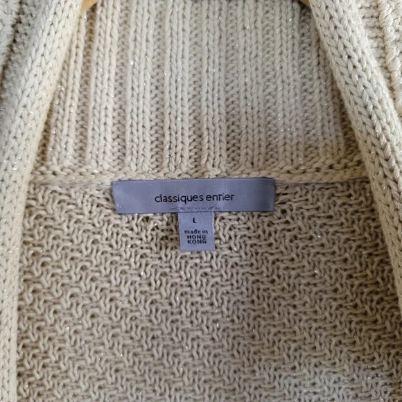 CLASSIQUES ENTIER Evening Beige Gold Metallic Cardigan Sweater Large - Picture 2 of 3